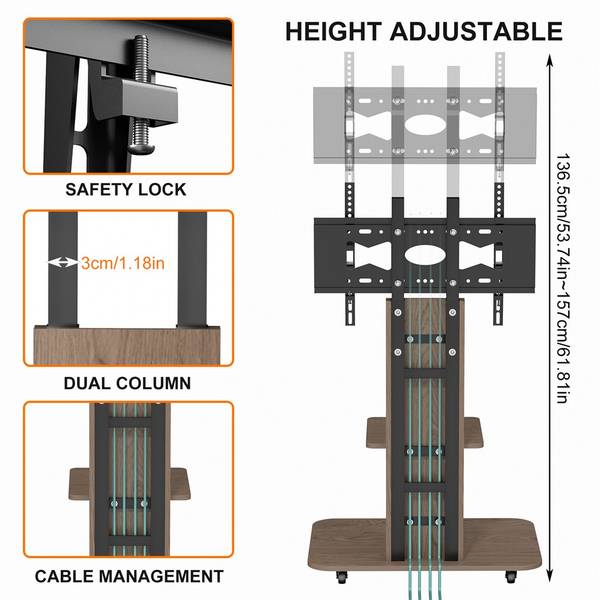 Support TV Ethos Noir - Bois manufacturé - Métal - 51 x 157 x 70 cm