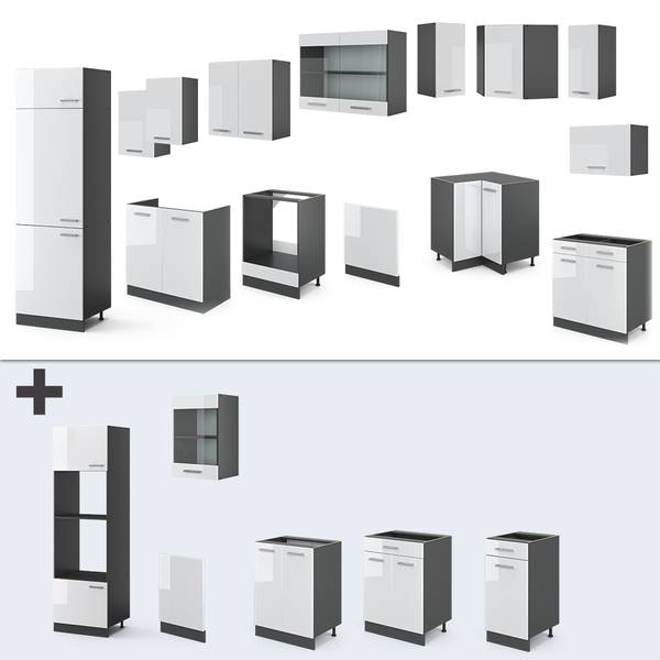 Cuisine en angle R-Line 42936 lot de 12 Anthracite - Blanc brillant
