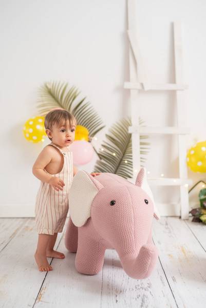Schaukeltier Elefant Pink - Baumwollstoff - 35 x 48 x 90 cm