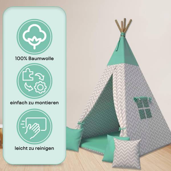 Tipi-Zelt Mit Kissen Indoor Grün