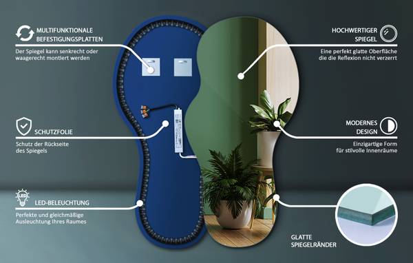 LED-Wandspiegel ONDA Hellblau - 100 x 50 cm