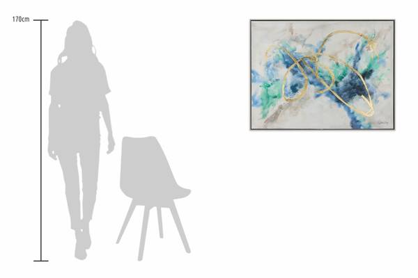 Peinture acrylique Tourbillon Ayden Gris - Turquoise - Coton - 103 x 78 x 5 cm