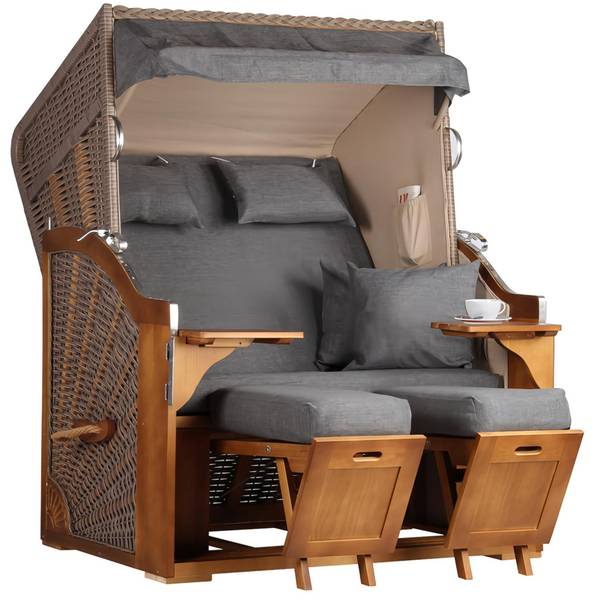 Strandkorb Schleswig 2-Sitzer Grau - Webstoff - 120 x 160 x 80 cm