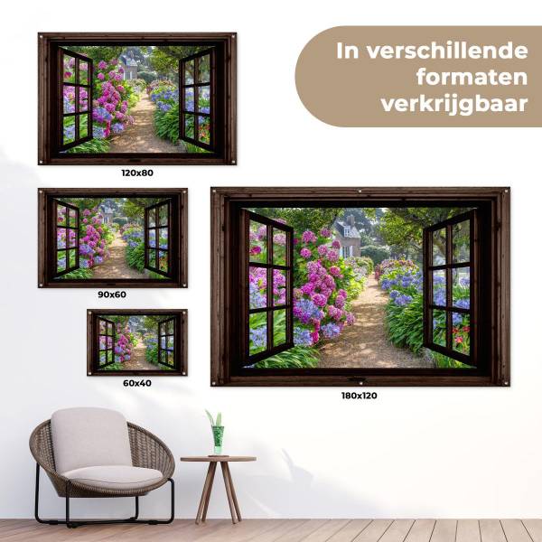 Poster de Jardin Chemin fleuri Marron - PVC - 180 x 120 x 1 cm