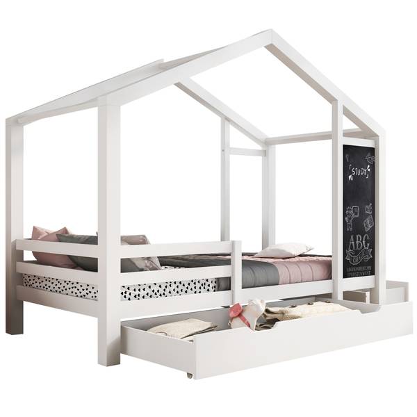 Kinderbett K-890 Weiß - Massivholz - 96 x 117 x 208 cm