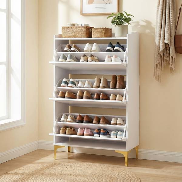 Schuhkipper Holoenzym Weiß - Holzwerkstoff - 63 x 120 x 24 cm