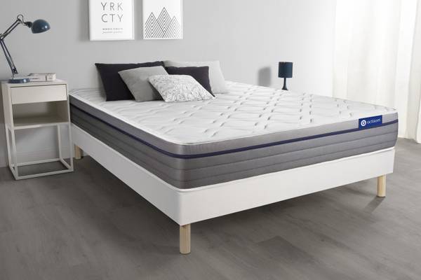 Bettgestell und Matratze Actilatex zen Weiß - Massivholz - 160 x 55 x 195 cm