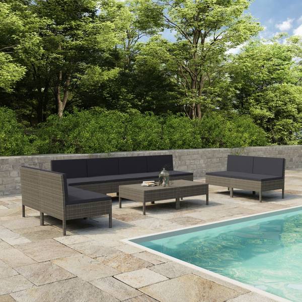 Garten-Lounge-Set 3009677-7 10-teilig Grau - Polyester - Stahl - 60 x 35 x 60 cm