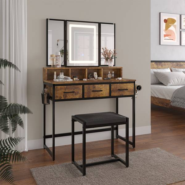 Schminktisch Fyrk 53021 2er set Braun - Holzwerkstoff - 90 x 138 x 40 cm