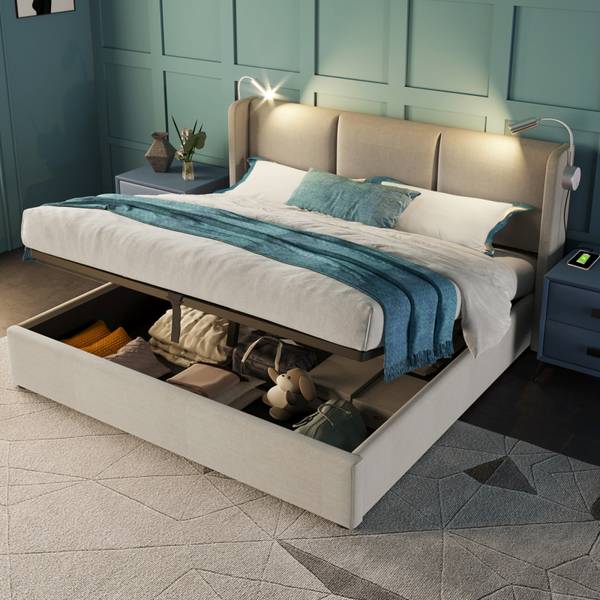 Polsterbett Doppelbett ADAP-13 Grau - Metall - Massivholz - 165 x 107 x 206 cm