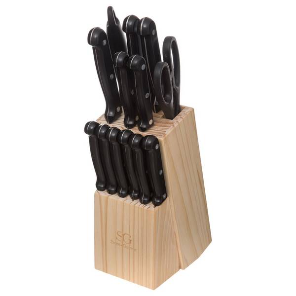 Bloc 11 couteaux ESSENTIEL BLACK Beige - Bois massif - 10 x 33 x 13 cm