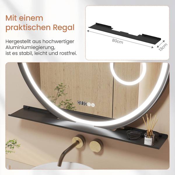 Badspiegel GARDES Schwarz - Glas - 80 x 80 x 4 cm