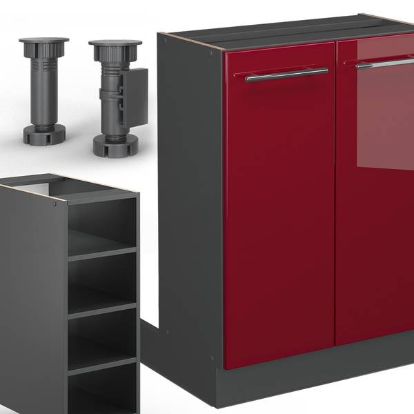 Keukeneiland Fame-Line 38731 antracietkleurig - hoogglans bordeauxrood