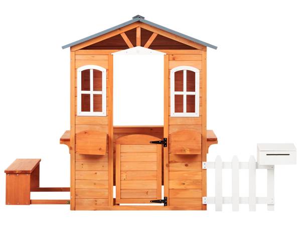 Cabane de jardin pour enfants AMPELIKO Marron - Gris - Blanc - Bois massif - 212 x 142 x 120 cm