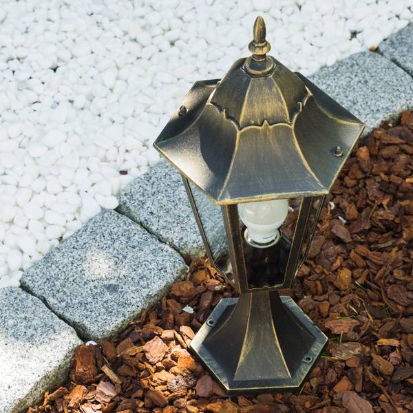 Sockelleuchte Viano Bronze - Gold - Durchsichtig - 27 x 49 x 34 cm - Flammenanzahl: 1 - Glas - Metall