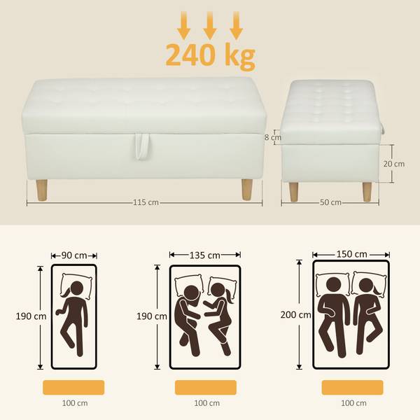 Sitzbank 838-540V01CW Weiß - Textil - 50 x 43 x 115 cm