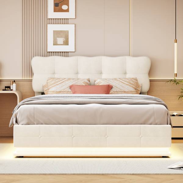 Polsterbett Boxspringbett HYF04 Beige - Metall - Massivholz - 144 x 113 x 195 cm