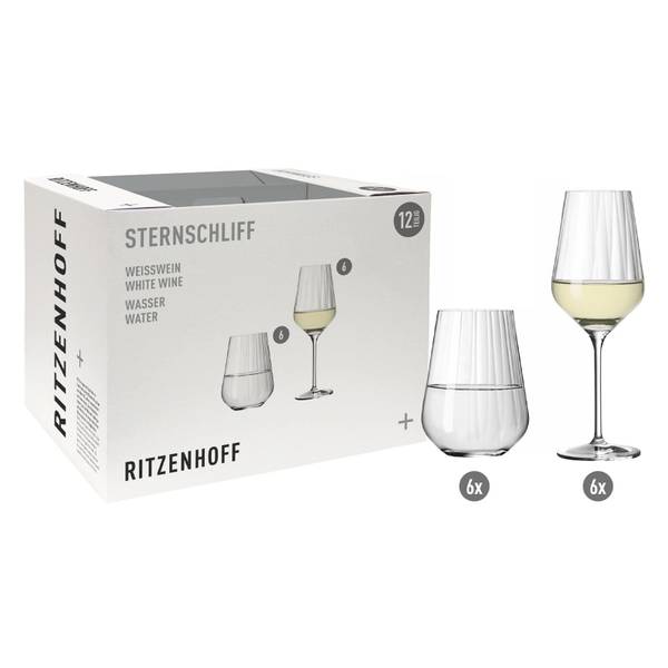 Gläser-Set Sternschliff 12er Set Kristallglas - 31 x 31 x 39 cm