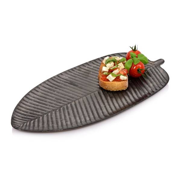 Servierteller Tombey Blattoptik Grau - Stein - 39 x 12 x 22 cm