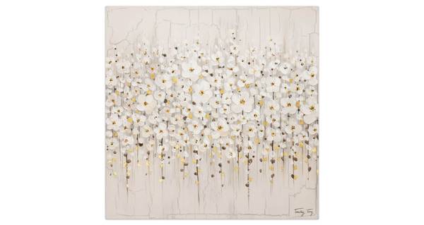 Acrylbild Handgemalt Blüten Oz Schwarz - Baumwollstoff - 80 x 80 x 4 cm