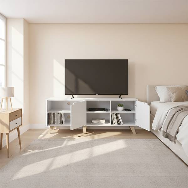 TV Lowboard 6 Fächer Weiß