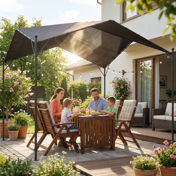 Pergola en tuinhuisje 84C-688V00CG grijs - metaal - 300 x 280 x 300 cm