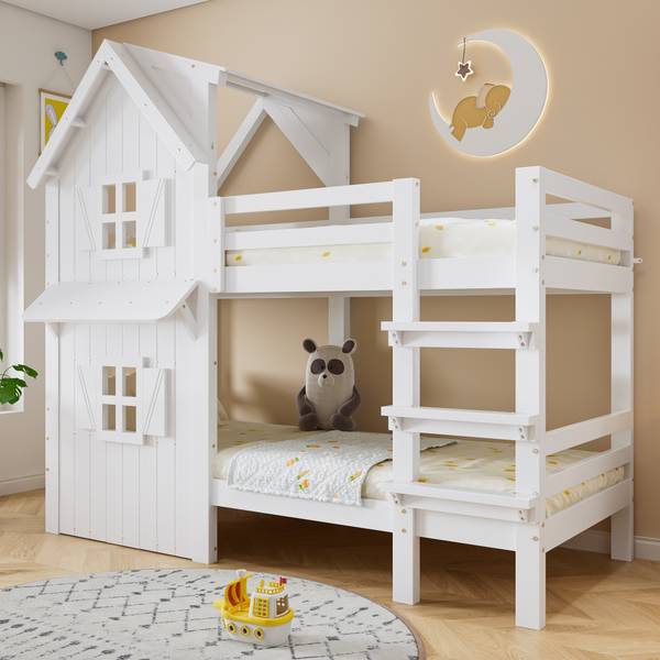 Etagenbett Huda Weiß - Holzwerkstoff - Massivholz - 111 x 192 x 205 cm