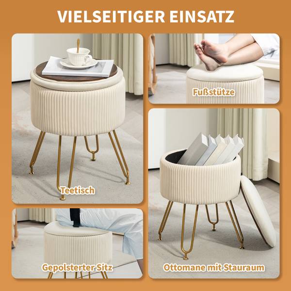 Sitzhocker 838-462V00CW Weiß - Textil - 40 x 48 x 40 cm