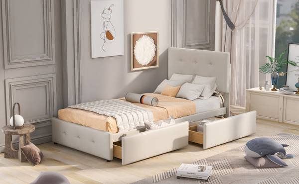 Einzelbett M053-01 Beige - Holzwerkstoff - 99 x 106 x 210 cm