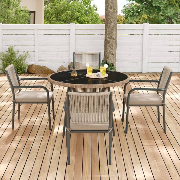Gartenmöbel-Set Anemoi Ⅰ Beige - Schwarz - Metall - Textil