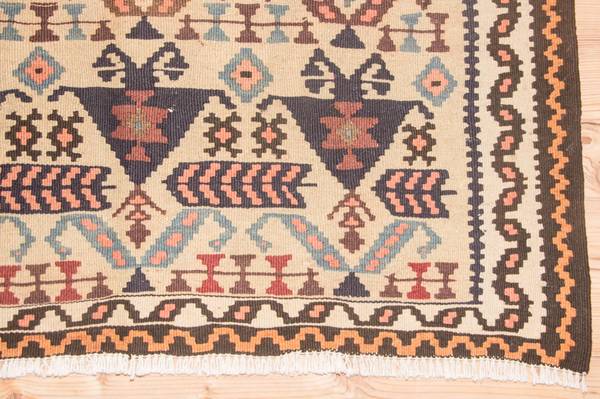 Handgewebt Kelimteppich Beige - Wolle - 108 x 1 x 195 cm