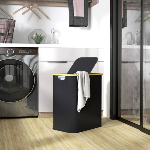 Wäschekorb 850-320V00BK Schwarz - Bambus - 34 x 59 x 54 cm