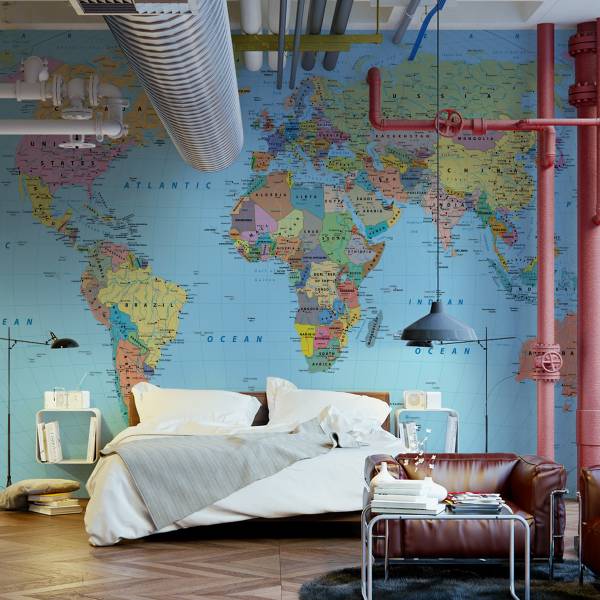 Vlies-Fotobehang Fysieke Wereldkaart 315 x 210 x 210 cm