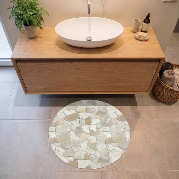 BADEZIMMERTEPPICH Steine Beige - Microfaser - 70 x 70 x 1 cm