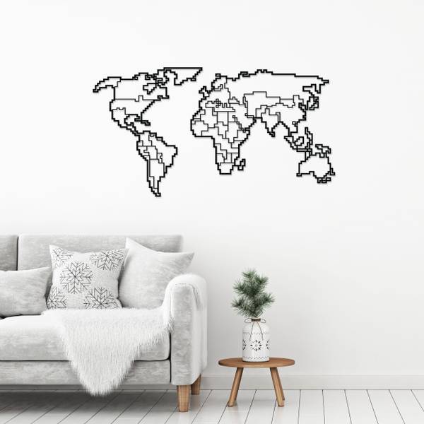 Wanddekoration Weltkarte METALL - Matte Schwarz - Eisen - 100 x 52 x 1 cm