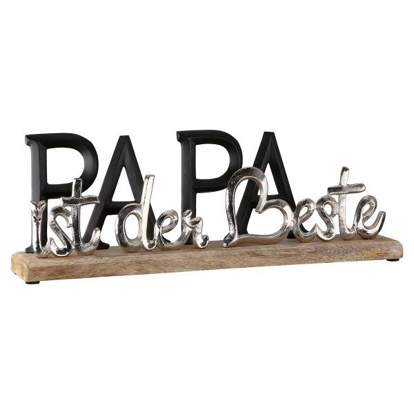 Schriftzug PAPA Braun - Silber - Holzwerkstoff - Metall - 38 x 13 x 6 cm