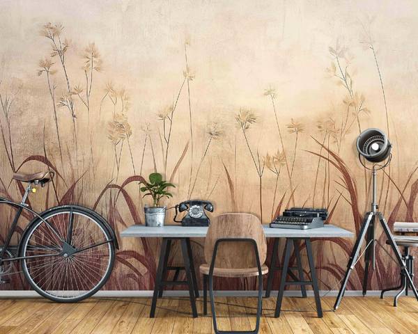 Fototapete Gras Boho Wohnzimmer Tapete 300 x 210 cm