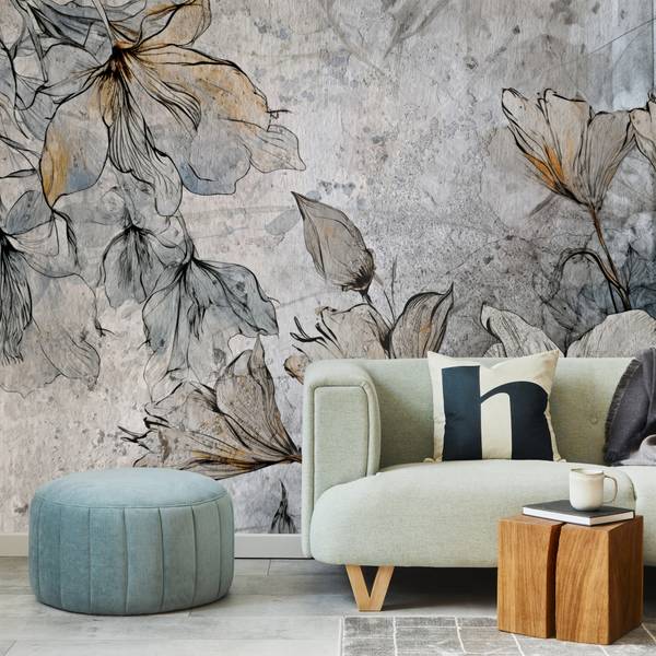 Fototapete BLUMEN Pflanzen Beton Vintage 360 x 240 x 240 cm