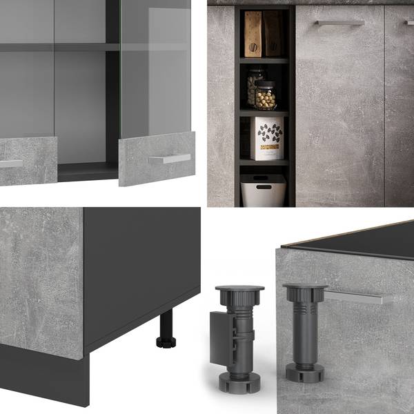 Singleküche R-Line 53592 Grau - Chrom - 160 x 82 x 46 cm