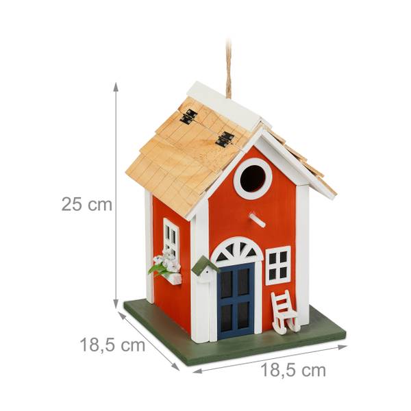 Decoratief vogelhuisje landhuis bruin - rood - wit - plaatmateriaal op houtbasis - 19 x 25 x 19 cm