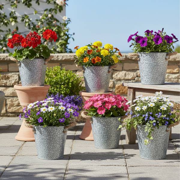 Blumentopf 6er Set Übertöpfe Silber - Eisen - 15 x 16 x 15 cm