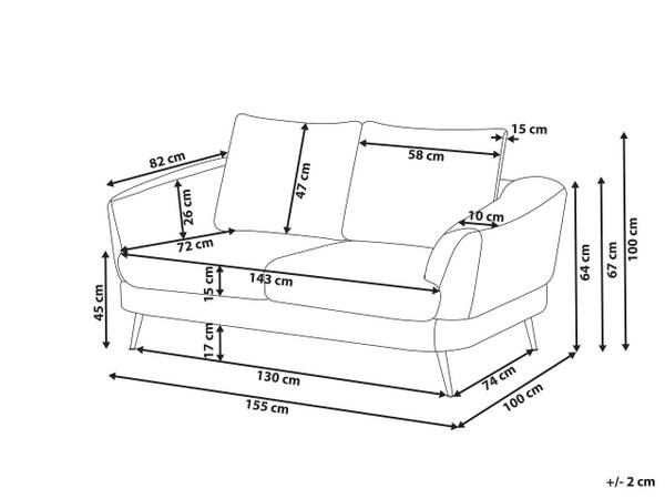 2-Sitzer Sofa KJAER Schwarz - Weiß - Textil - 155 x 100 x 100 cm