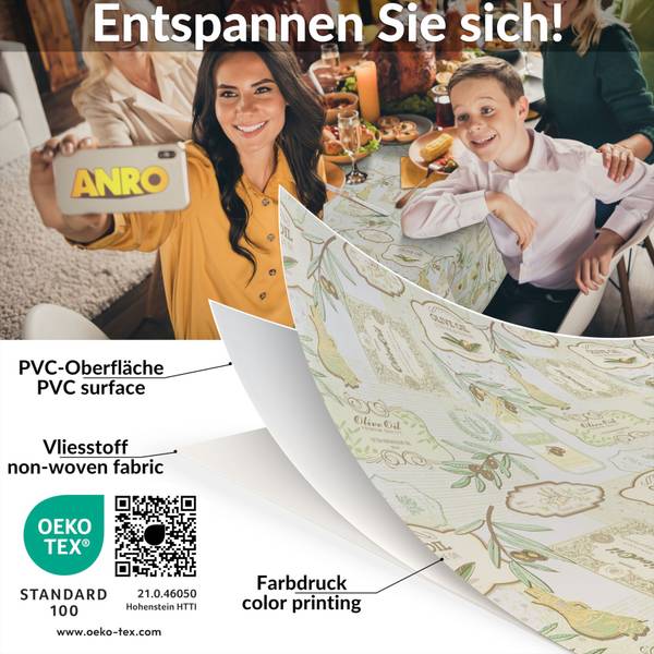 Wachstuchtischdecke Landhaus Oliven 120 x 120 cm