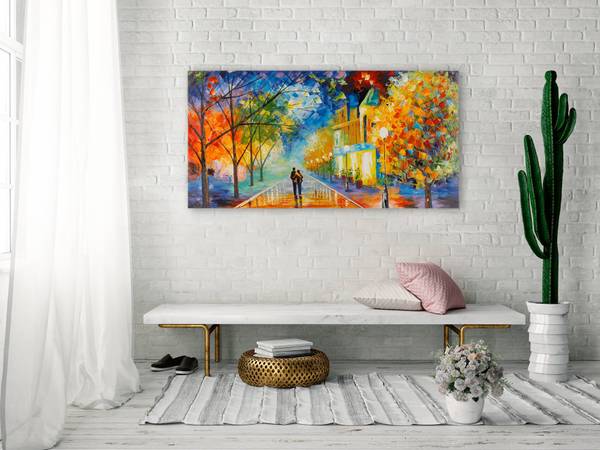 Acrylbild Handgemalt Liebespaar Uv Baumwollstoff - 120 x 60 x 4 cm