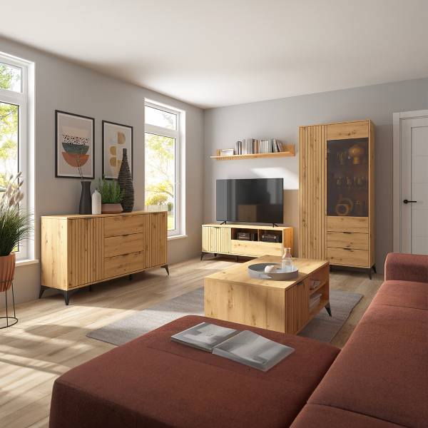 Servieskast Mao bruin - plaatmateriaal op houtbasis - 90 x 197 x 41 cm