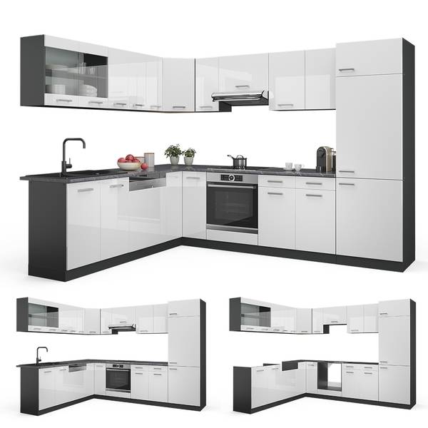 Cuisine en angle R-Line 42936 lot de 12 Anthracite - Blanc brillant