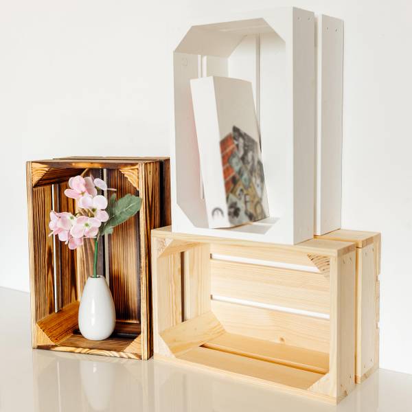 Holzkiste Latten Beige - 20 x 15 x 30 cm