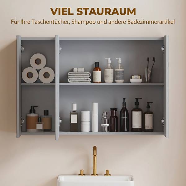 Spiegelschrank 834-366V91GY Grau - Holzwerkstoff - 15 x 60 x 90 cm