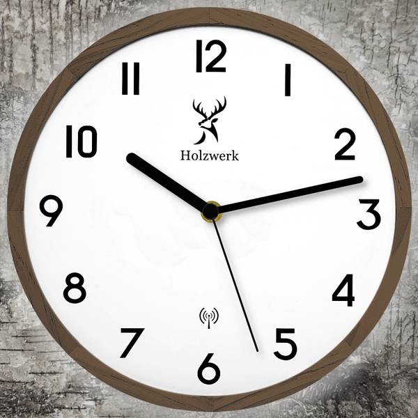 Funk-Wanduhr PAPENBERG Braun - Weiß - Metall - Massivholz - 25 x 25 x 2 cm
