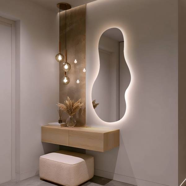 LED-Wandspiegel ONDA Hellblau - 100 x 50 cm